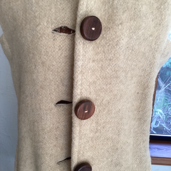 Vintage Handmade Heavy Wool Dress/Cape Cover Wood Buttons Dress - Picture 4 of 16
